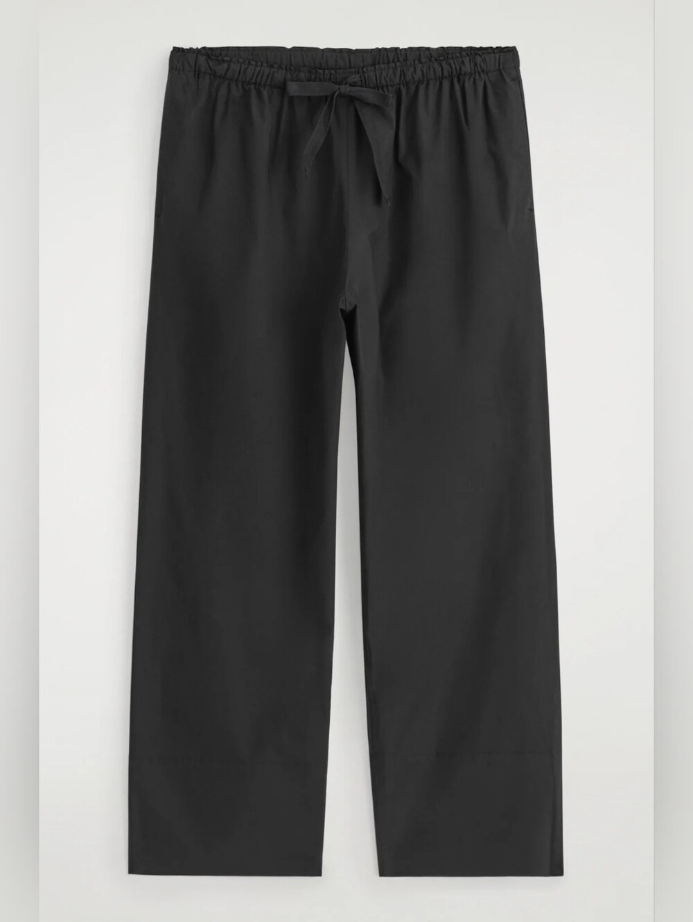 NWT Cos Drawstring Relaxed Black Cotton Straight Leg Ankle Trouser Pants US10 L
